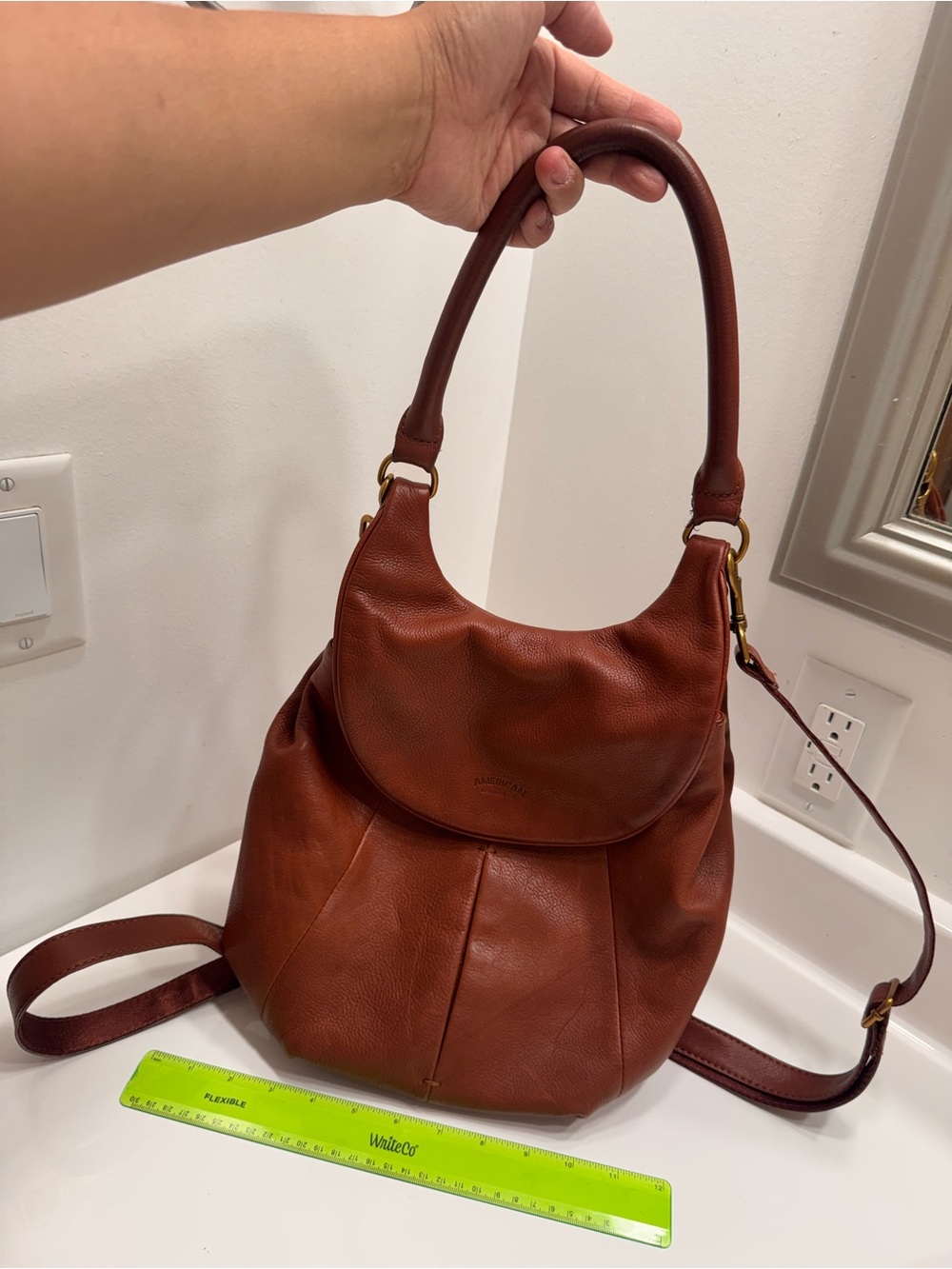 American Leather Women's Cognac Brown Leather Hobo Bag - Convertible bag